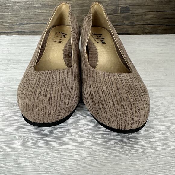 French Sole FS/NY Women Size 7.5 Metallic Taupe Pinstripe Gumdrop Wedge Italy - Picture 5 of 11